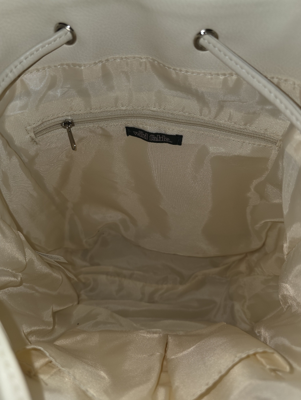 Cream Drawstring Backpack with Studded Straps - Picture 2 of 4